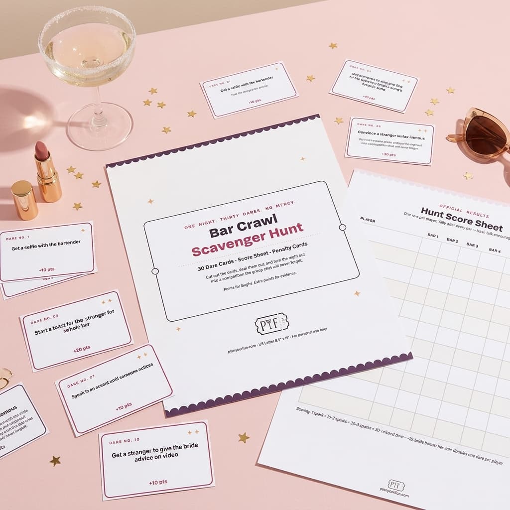 Bar Crawl Scavenger Hunt & Dare Cards